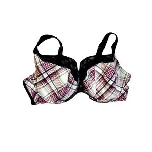 Cacique Balconette Lightly Lined Black Lace Pink Plaid Underwire Bra 42DDD